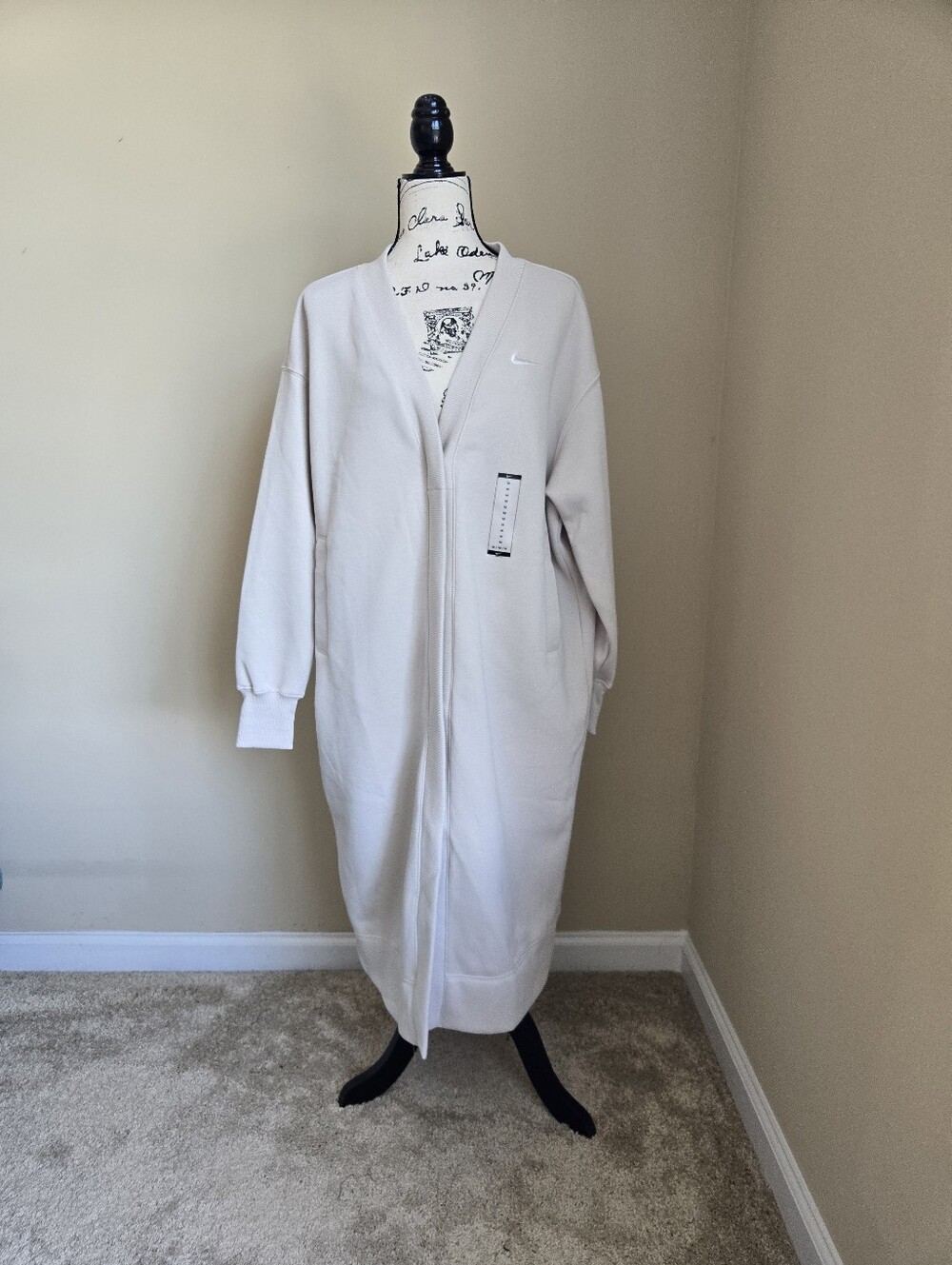 Nike Phoenix Fleece Oversized Longline Cardigan Womens M Cream Snap Button